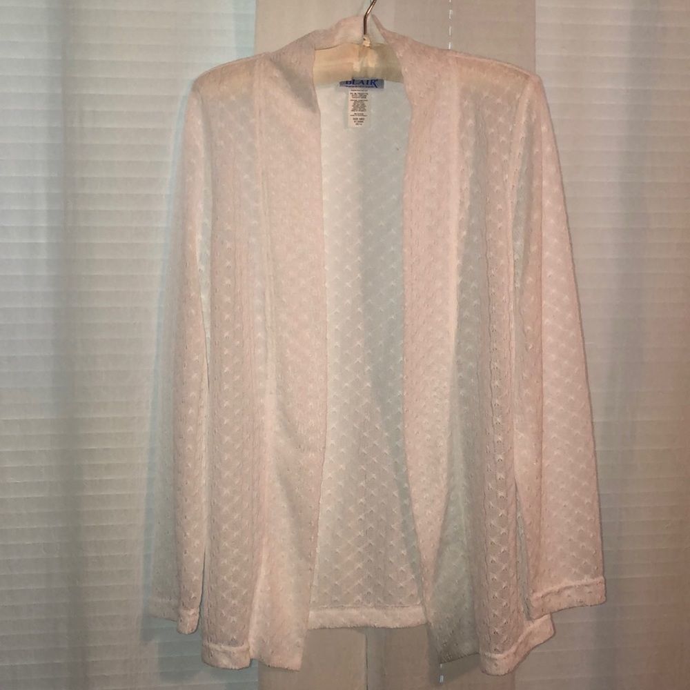 Blair M Eyelet Fine Knit White Open Front Light Cardigan